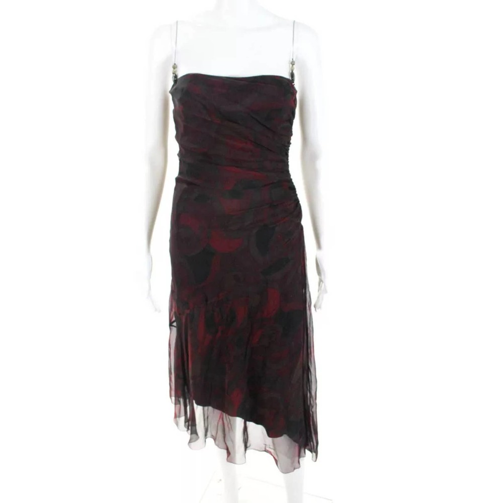 Elie Tahari  Cocktail Dress Red Black Print Silk
